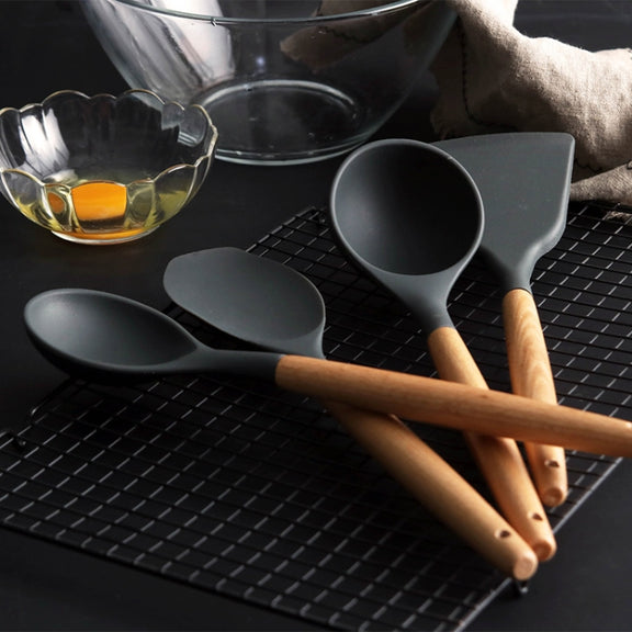 Silicone Wood Handle Spatula Heat-resistant Soup Spoon Non-stick Special Cooking Shovel Kitchen Tools Draging Spoon