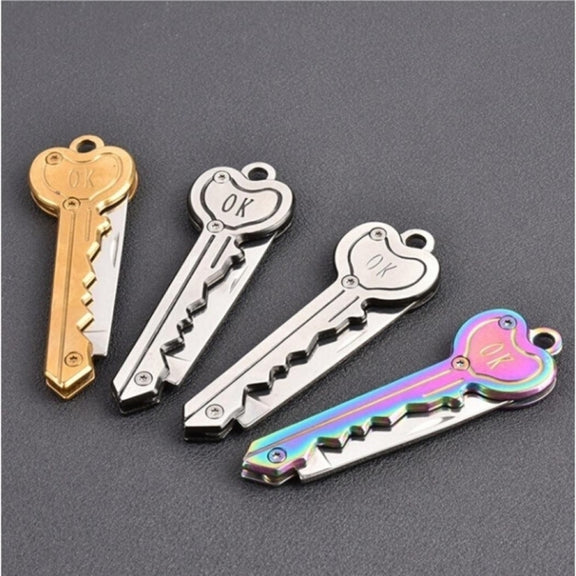 Mini Key Knife Camp Outdoor Keyring Ring Keychain Fold Self Defense Security Multi Tool(Gold)