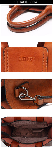 Leather Handbags Big Women Bag Casual Female Bags Trunk Tote Shoulder Bag Ladies Large Bolsos, Color:Burgundy