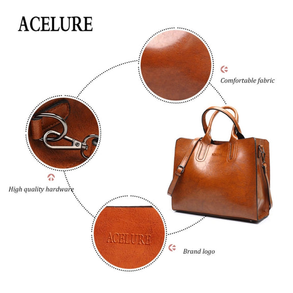 Leather Handbags Big Women Bag Casual Female Bags Trunk Tote Shoulder Bag Ladies Large Bolsos, Color:Burgundy