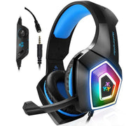V1 3.5mm RGB Colorful Luminous Wire Control Gaming Headset, Cable Length: 2.2m(Black Blue)
