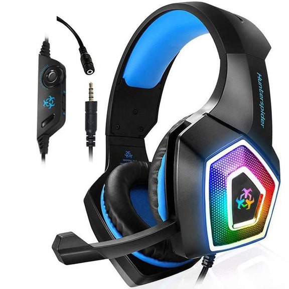 V1 3.5mm RGB Colorful Luminous Wire Control Gaming Headset, Cable Length: 2.2m(Black Blue)