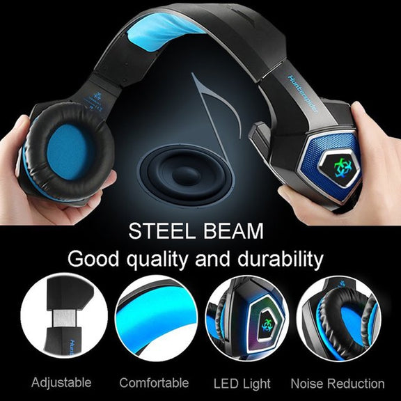 V1 3.5mm RGB Colorful Luminous Wire Control Gaming Headset, Cable Length: 2.2m(Black Blue)