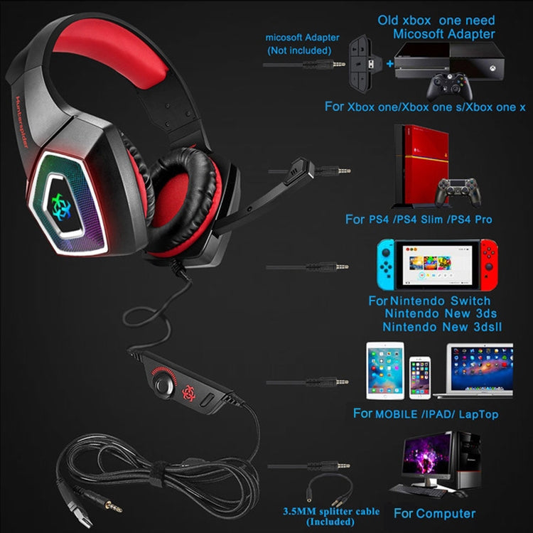 V1 3.5mm RGB Colorful Luminous Wire Control Gaming Headset, Cable Length: 2.2m(Black Blue)