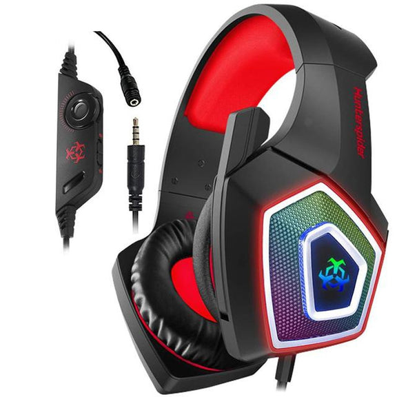 V1 3.5mm RGB Colorful Luminous Wire Control Gaming Headset, Cable Length: 2.2m(Black Red)
