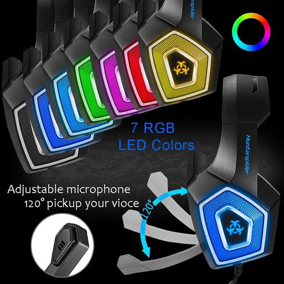 V1 3.5mm RGB Colorful Luminous Wire Control Gaming Headset, Cable Length: 2.2m(Black Red)