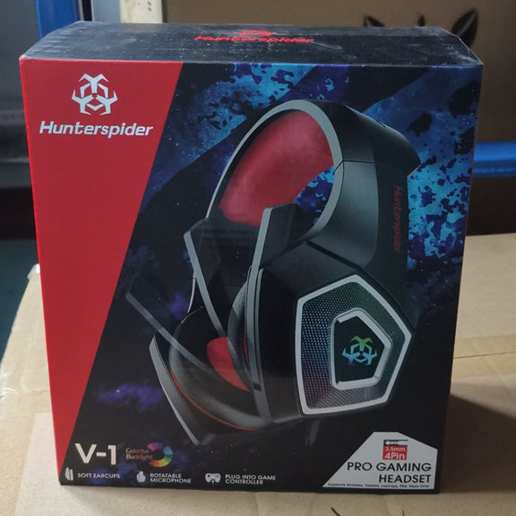 V1 3.5mm RGB Colorful Luminous Wire Control Gaming Headset, Cable Length: 2.2m(Black Red)