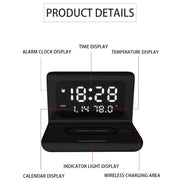 RT1 10W QI Universal Multi-function Mobile Phone Wireless Charger with Alarm Clock & Time / Calendar / Temperature Display(White)