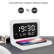 RT1 10W QI Universal Multi-function Mobile Phone Wireless Charger with Alarm Clock & Time / Calendar / Temperature Display(White)