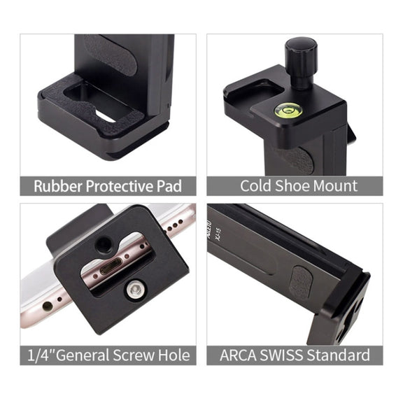 Xiletu Xj15 Live Broadcast Desktop Full Metal Tripod Mount Tablet Pc Phone Clamp With 1/4 Inch Screw Holes & Cold Shoe Base(Black)