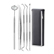 5 in 1 Steel Side Leather Case Stainless Steel Dental Tools Dental Care Tartar Tool Dentist Tool Set