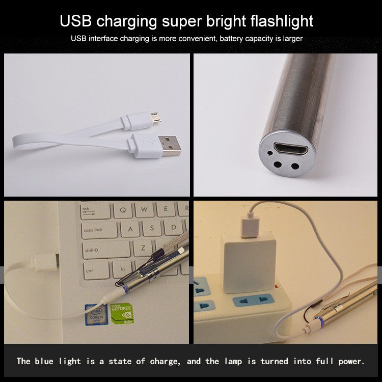 Pen Design USB Rechargeable Flashlight Powerful Mini LED Lamp - LED Flashlight by PMC TechLife | Online Shopping South Africa | PMC TechLife
