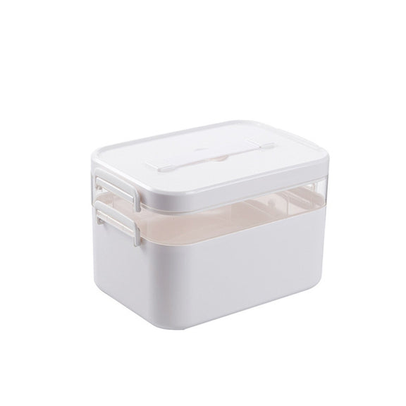 Household Portable Cosmetic Finishing Storage Box Large-capacity Family Safety Emergency Storage Box Double-layer Medicine Case, Size:S-24x16.5x16cm(White)