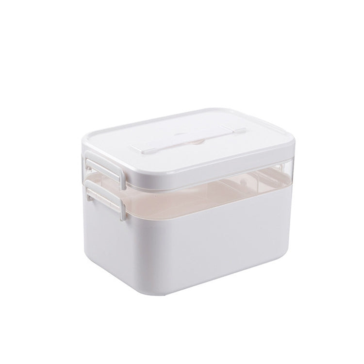 Household Portable Cosmetic Finishing Storage Box Large-capacity Family Safety Emergency Storage Box Double-layer Medicine Case, Size:S-24x16.5x16cm(White)