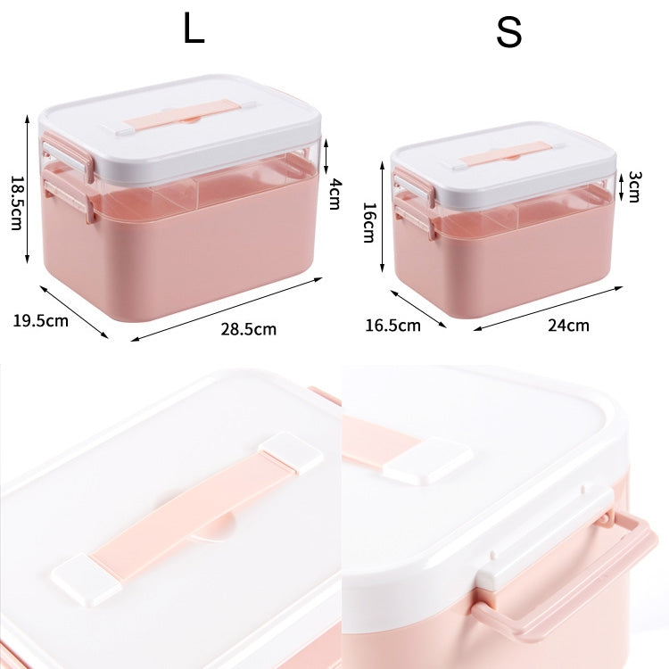 Household Portable Cosmetic Finishing Storage Box Large-capacity Family Safety Emergency Storage Box Double-layer Medicine Case, Size:S-24x16.5x16cm(White)