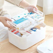 Household Portable Cosmetic Finishing Storage Box Large-capacity Family Safety Emergency Storage Box Double-layer Medicine Case, Size:S-24x16.5x16cm(White)
