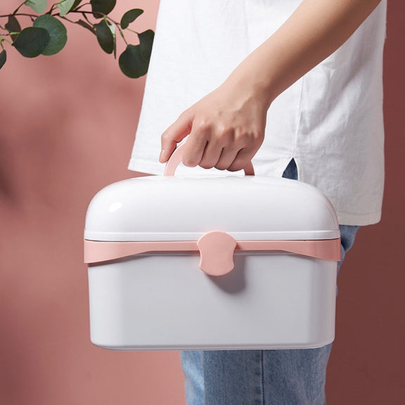 Multifunctional Dustproof Jewelry Cosmetic Plastic Box Household Portable Medicine Box Case, Size:S 24x16.5x14cm(White)