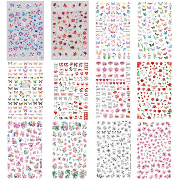 10pcs 3D Adhesive Butterfly Retro Rose Color Nail Art Sticker(F-667)
