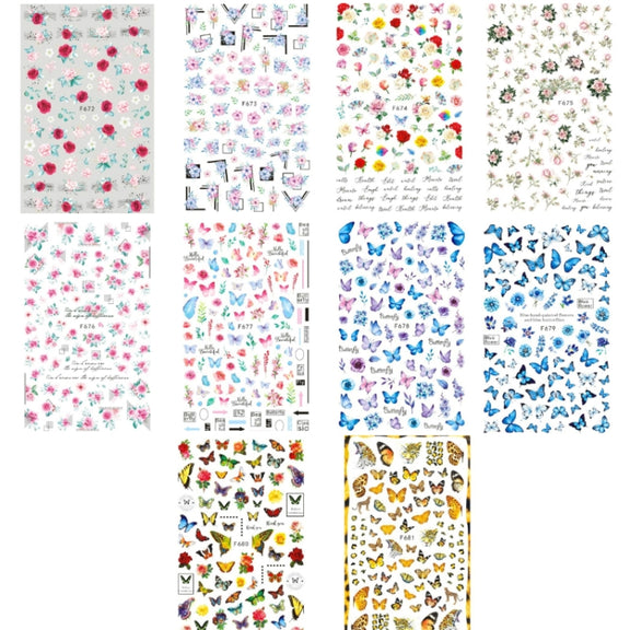 10pcs 3D Adhesive Butterfly Retro Rose Color Nail Art Sticker(F-672)