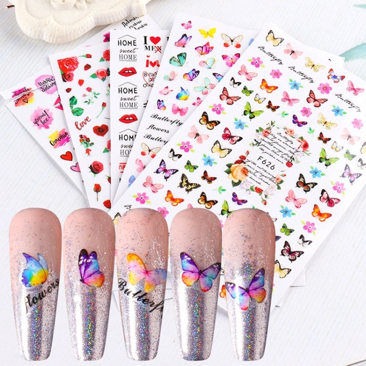 10pcs 3D Adhesive Butterfly Retro Rose Color Nail Art Sticker(F-628)