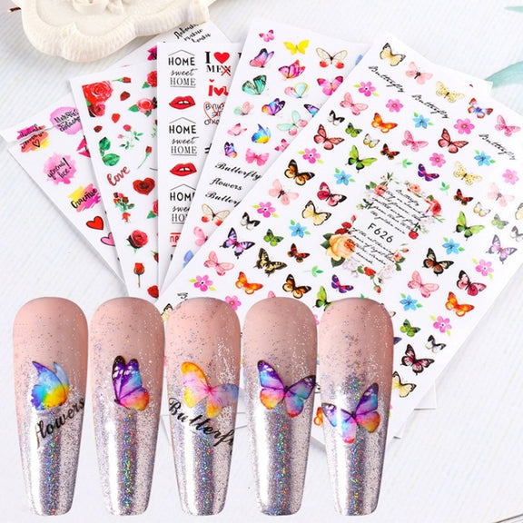 10pcs 3D Adhesive Butterfly Retro Rose Color Nail Art Sticker(F-672)