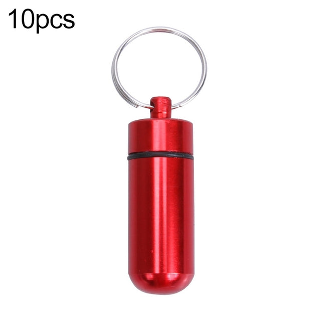 10pcs Portable Sealed Water-resistant Aluminum Alloy First Aid Pill Bottle with Keychain(Red)
