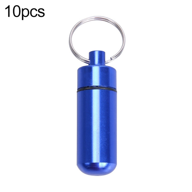 10pcs Portable Sealed Water-resistant Aluminum Alloy First Aid Pill Bottle with Keychain(Blue)