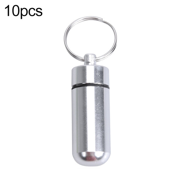 10pcs Portable Sealed Water-resistant Aluminum Alloy First Aid Pill Bottle with Keychain(Silver)