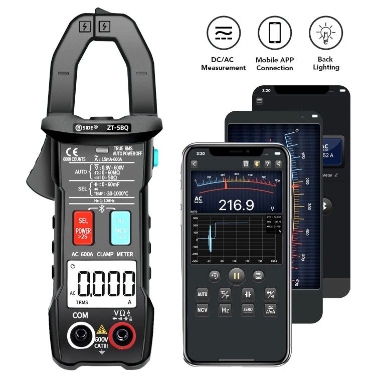 BSIDE  Bluetooth 5.0 6000 Words High Precision Smart AC Clamp Meter, Specification: ZT-5BQ+C3140 Clip - free shipping - PMC Jewellery - Order now!