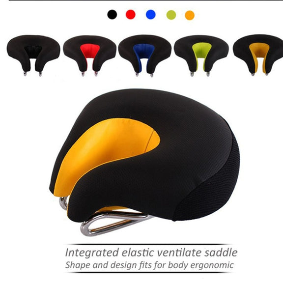 Noseless Bicycle Saddle Mountain Bike Thickened  Soft Cushion(Red)