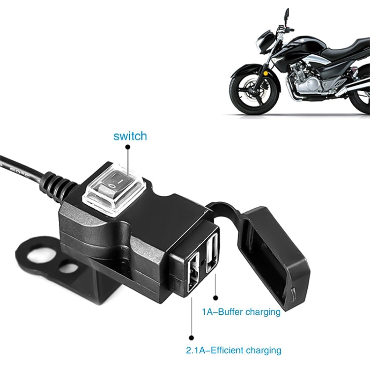 Dual USB Port 12V Waterproof Motorbike Motorcycle Handlebar Charger 5V 1A/2.1A Adapter Power Supply Socket for Phone Mobile - Electrical System by PMC TechLife | Online Shopping South Africa | PMC TechLife | Buy Now Pay Later Mobicred