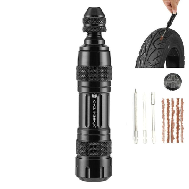 CYCLINGBOX Mountain Bike Vacuum Aluminum Alloy Tire Repair Tool Bicycle Repair Integrated Storage Design Tool(Black)