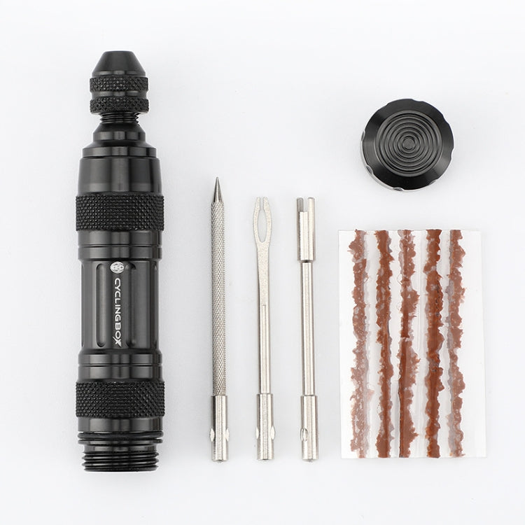 CYCLINGBOX Mountain Bike Vacuum Aluminum Alloy Tire Repair Tool Bicycle Repair Integrated Storage Design Tool(Silver)