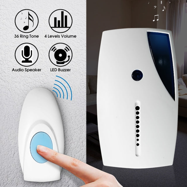 513E Water-resistant LED Wireless Doorbell Remote Control Door Bell with 36 Tune Chimes Songs