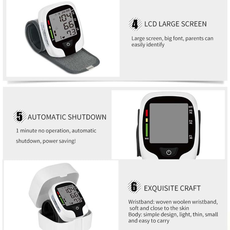 Wrist Type Electronic Blood Pressure Monitor Home Automatic Wrist Type Blood Pressure Measurement, Style: No Voice Announcement(White English)