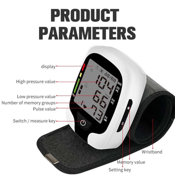 Wrist Type Electronic Blood Pressure Monitor Home Automatic Wrist Type Blood Pressure Measurement, Style: No Voice Announcement(White English)