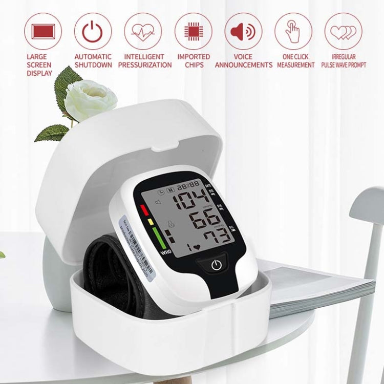 Wrist Type Electronic Blood Pressure Monitor Home Automatic Wrist Type Blood Pressure Measurement, Style: No Voice Announcement(White English)