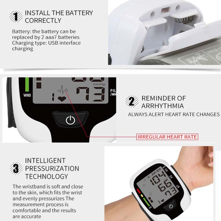 Wrist Type Electronic Blood Pressure Monitor Home Automatic Wrist Type Blood Pressure Measurement, Style: No Voice Announcement(White English)