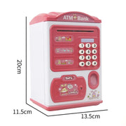 Simulation Password Fingerprint Sensor Unlocking Money Box Automatic Roll Money Safe ATM Piggy Bank(Pink)