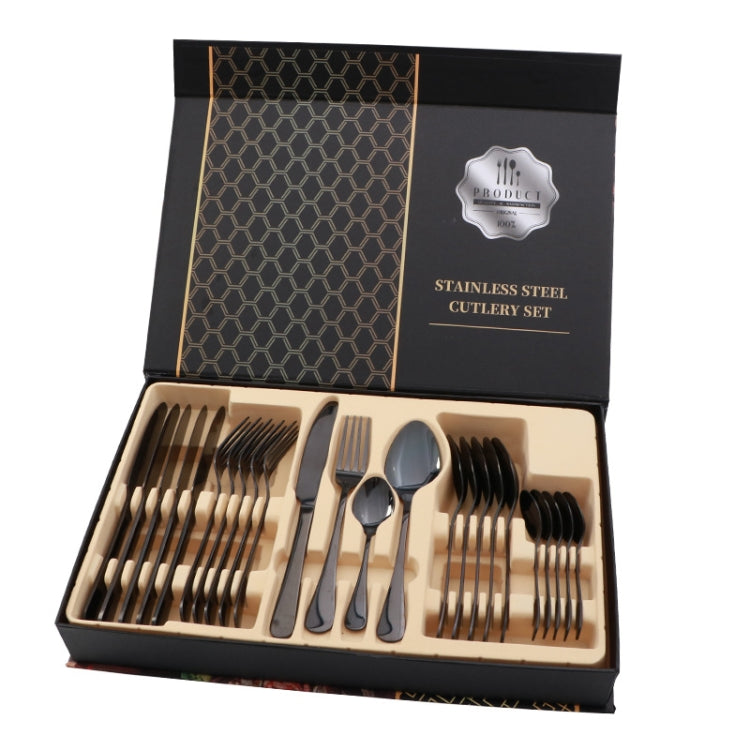 24 in 1 Stainless Steel Tableware Western Steak Cutlery Gift Set, Color: Black - free shipping - PMC TechLife - Order now!