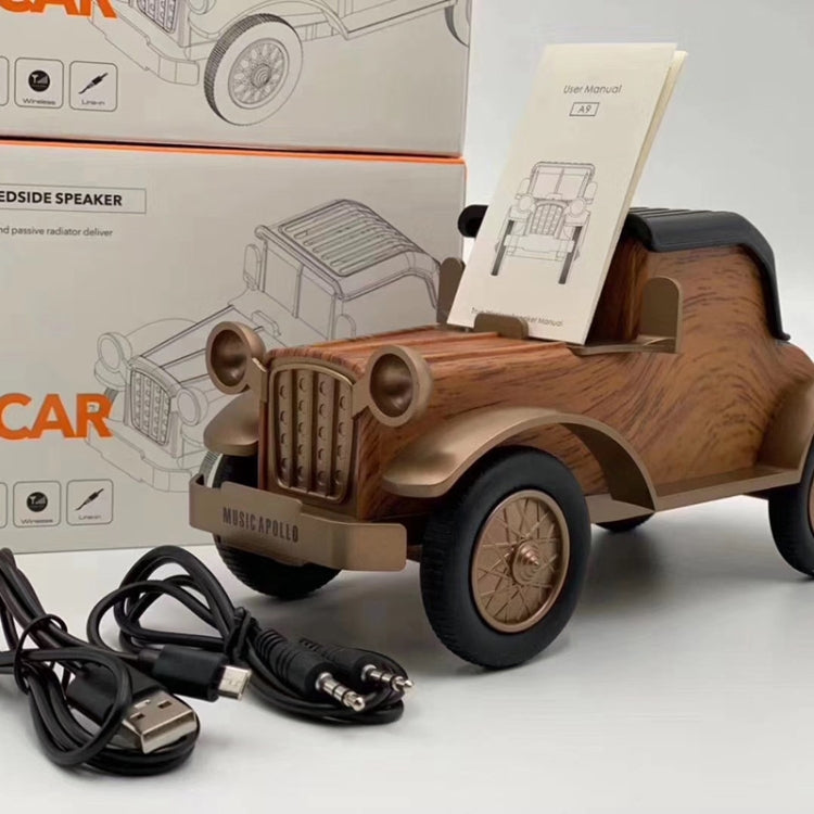 A9 Retro Wood Grain Classic Car Shape Wireless Bluetooth Speaker Subwoofer Radio Portable Mobile Phone Stand Mini Speaker(Rose Pear)
