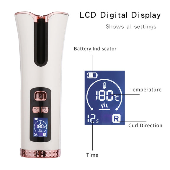 USB Charging Automatic Rotating Curling Iron Portable Wireless Travel Curling Iron(Black)
