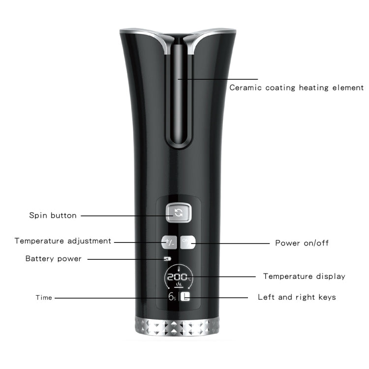 USB Charging Automatic Rotating Curling Iron Portable Wireless Travel Curling Iron(Black)