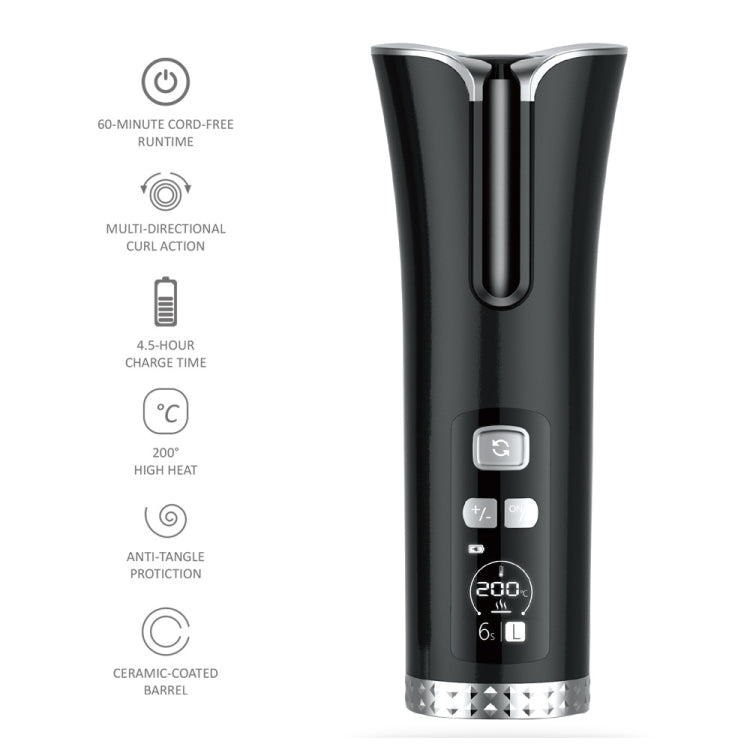 USB Charging Automatic Rotating Curling Iron Portable Wireless Travel Curling Iron(Black)