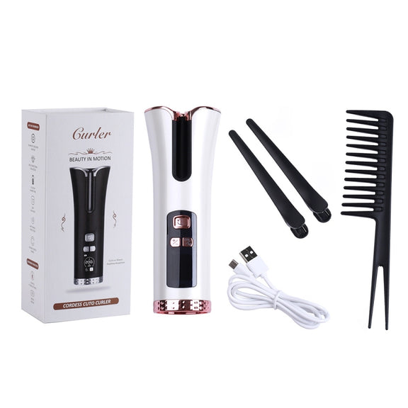 USB Charging Automatic Rotating Curling Iron Portable Wireless Travel Curling Iron(Black)