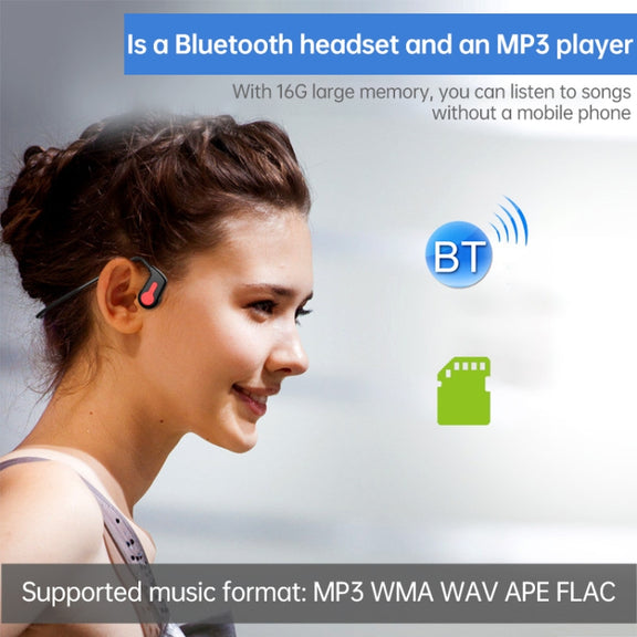K3 Bone Conduction Bluetooth 5.0 Wireless Headphones Water-resistant Headphones 16GB RAM(Blue)