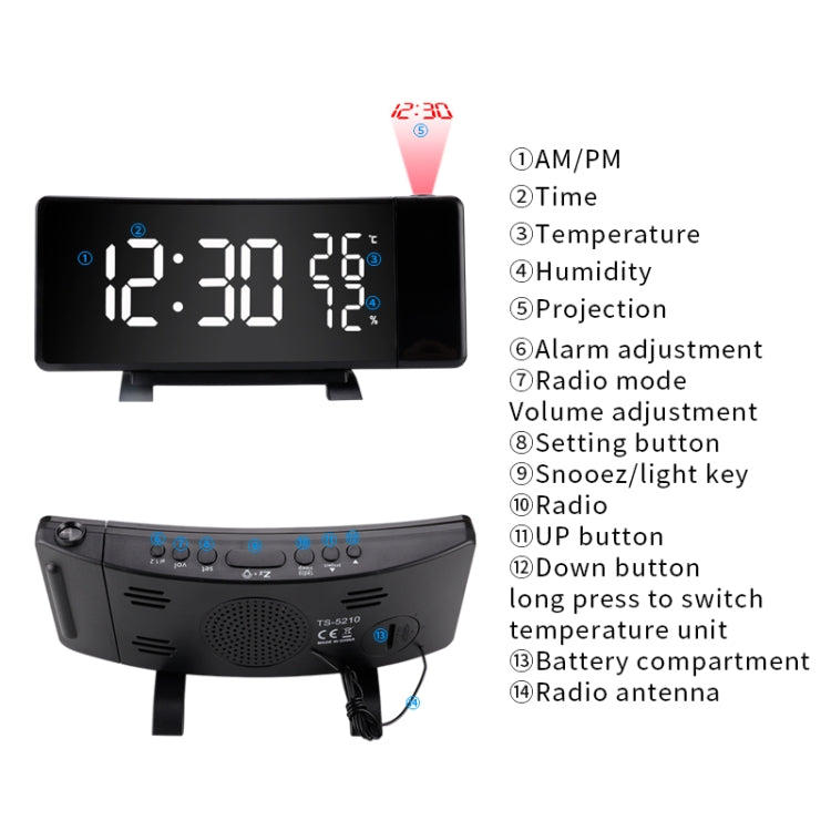 Three-color Projection Radio Alarm Clock USB Digital Alarm Clock Thermometer & Hygrometer - free shipping - PMC Jewellery - Order now!