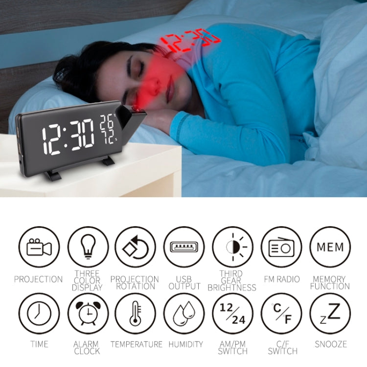 Three-color Projection Radio Alarm Clock USB Digital Alarm Clock Thermometer & Hygrometer - free shipping - PMC Jewellery - Order now!