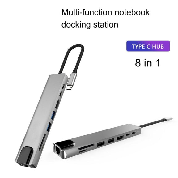 WC7367 8 in 1 87W Type-C to PD+USB3.0x2+SD+TF+HDMI+RJ45+Type-c Docking Station HUB