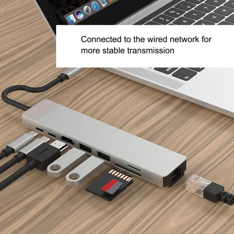 WC7367 8 in 1 87W Type-C to PD+USB3.0x2+SD+TF+HDMI+RJ45+Type-c Docking Station HUB